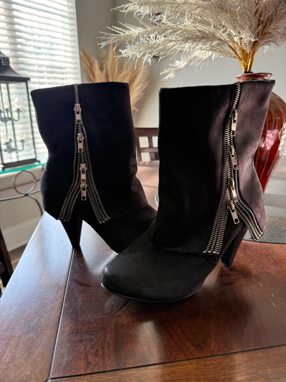 Vintage naughty monkey Black Ankle Booties with Double Side Zippers
